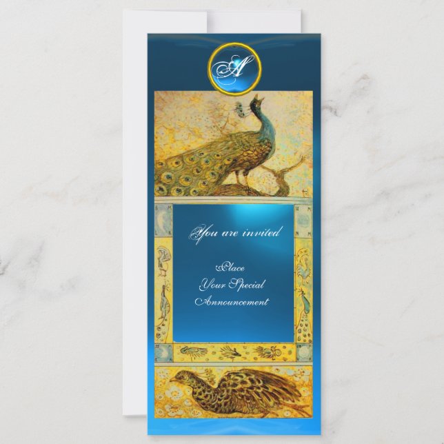 Invitation MARIAGE LOVE PEACOCKS MONOGRAM, jaune brun bleu (Devant)