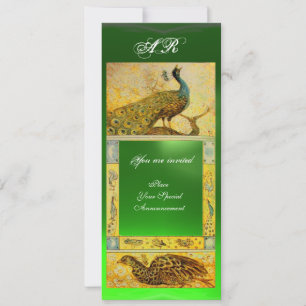 Invitation MARIAGE LOVE PEACOCKS MONOGRAM, vert brun