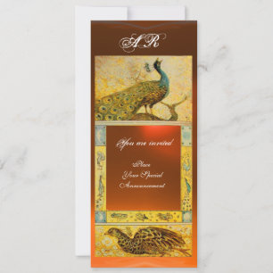 Invitation MARIAGE LOVE PEACOCKS MONOGRAMME orange