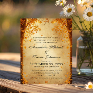 Invitation Mariage lumineux en forêt automnale romantique