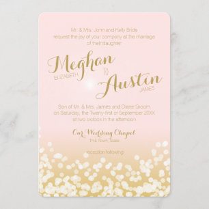 Invitation Mariage lumineux rose et or brillant