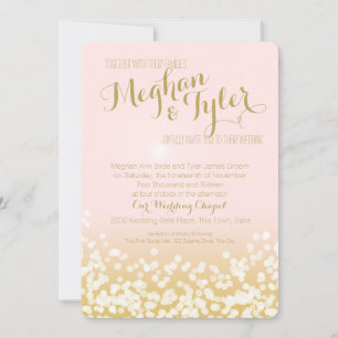 Invitation Mariage lumineux rose et or brillant
