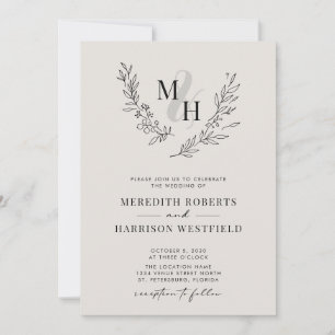 Invitation Mariage lunaire de monogramme botanique