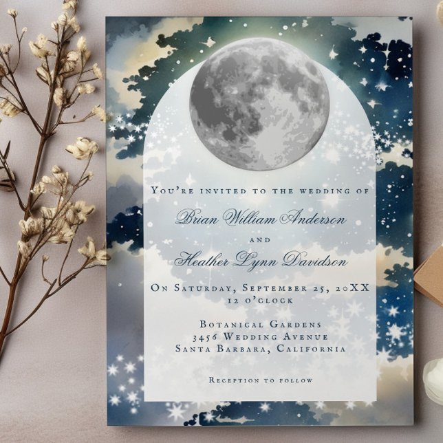 Invitation Mariage lunaire de nuit (Lunar Night Sky Wedding Invitation)