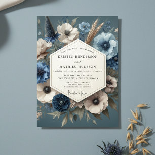 Invitation Mariage lunatique Fleur Bleu ardoise