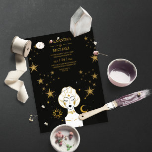 Invitation Mariage Lune Céleste Or Noir Mystique