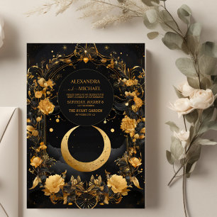 Invitation Mariage Lune & Étoiles Célestes Faux Or