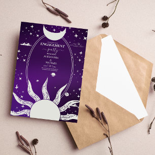 Invitation Mariage Lune Soleil Violet et Argent Mystique