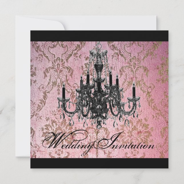 Invitation Mariage lustre gothique steampunk damas (Devant)