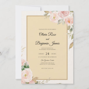 Invitation Mariage Luxe Champagne Rosé Pétale