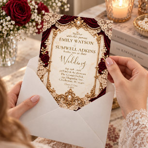 Invitation Mariage Luxe de Style Victorien Bourguignon en Den