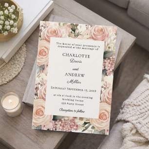 Invitation Mariage luxe floraux rose poussiéreux mauve ivoire