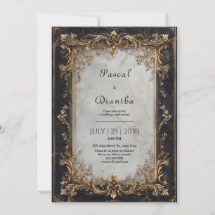Invitation Mariage Luxe Or Baroque Marbre Blanc
