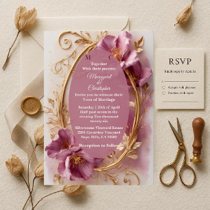 Invitation Mariage Luxueux Baroque Opulent Tulipe Mûre Or
