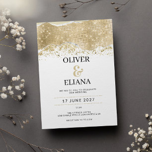Invitation Mariage Luxueux Blanc Argent Et Or Paillettes