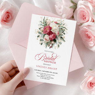 Invitation Mariage Luxueux Bohème Rouge Cramoisi Blanc Or