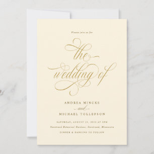 Invitation Mariage Luxueux Crème et Or Élégant