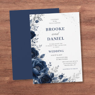 Invitation Mariage Luxueux Croissant Floral Nuit Argenté Pous