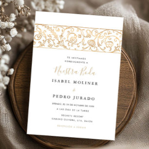 Invitation Mariage Luxueux Floral Or & Blanc Nuestra Boda