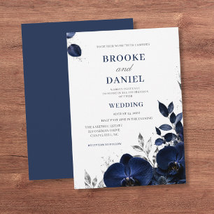 Invitation Mariage Luxueux Nuit Orchidée Argent Paillettes