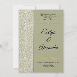 Invitation Mariage Luxueux Vert Sauge Damassé Or