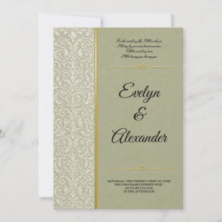 Invitation Mariage Luxueux Vert Sauge Damassé Or