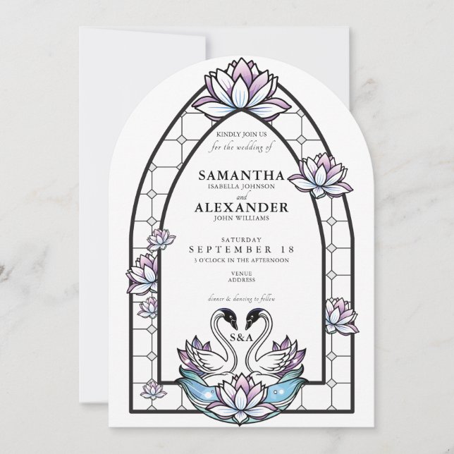 Invitation Mariage Lys d'eau en verre de verre blanc Swans (Devant)