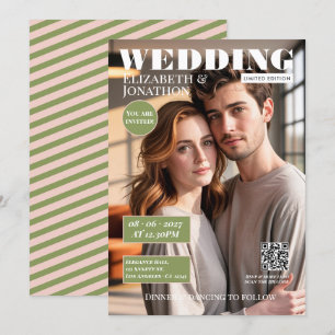 Invitation Mariage Magazine Blush & Vert Sauge Photo