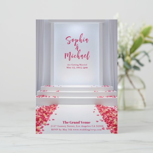 Invitation Mariage Magazine Couverture Rose Pétales (Debout devant)