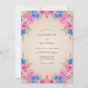 Invitation Mariage Magenta Cobalt Renoncule Eucalyptus