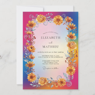 Invitation Mariage Magenta Jaune Tournesol Eucalyptus