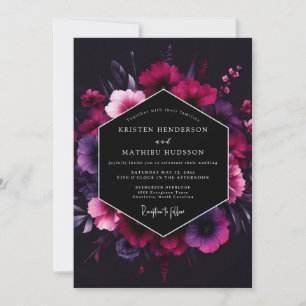 Invitation Mariage Magenta Noir Bloom