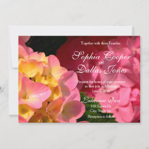 Invitation Mariage magenta rose orange Hydrangeas