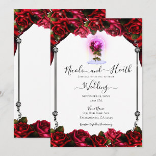 Invitation Mariage Magique Rouge Rose Argenté Blanc