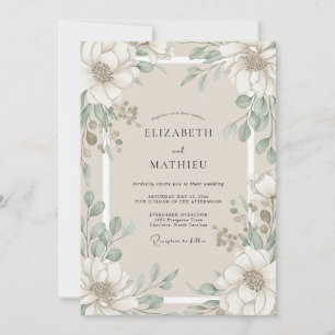 Invitation Mariage Magnolia Eucalyptus Ivoire