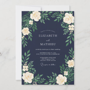 Invitation Mariage majestueux bleu nuit de la Marine