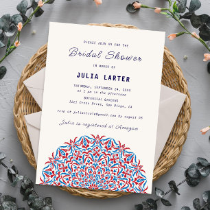 Invitation Mariage mandala enchantant rouge profond et bleu p