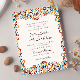 Invitation Mariage mandala floral fantaisiste orange sarcelle