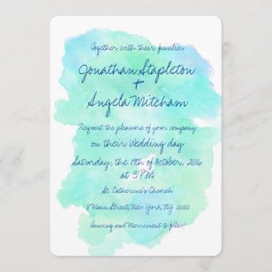 Invitation Mariage manuscrit vintage d'aquarelle turquoise