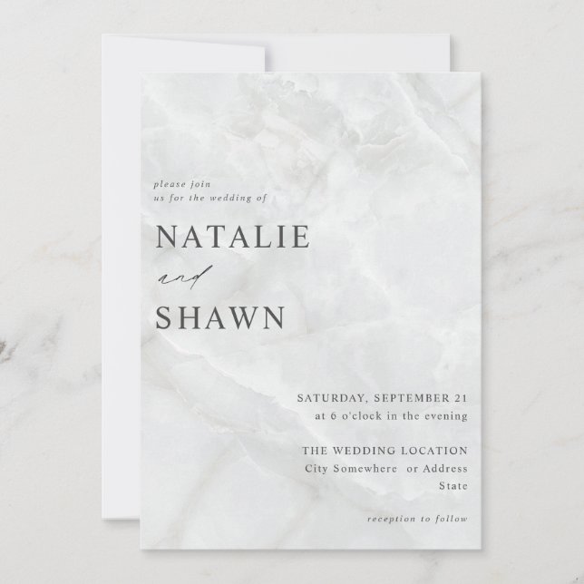 Invitation Mariage Marbre blanc (Devant)