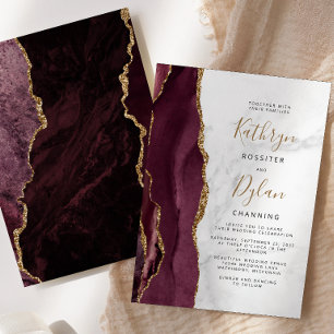 Invitation Mariage Marbre Gris Agate Or Bourgogne