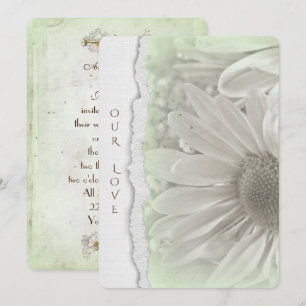 Invitation mariage marguerite en vert doux avec bord de papie