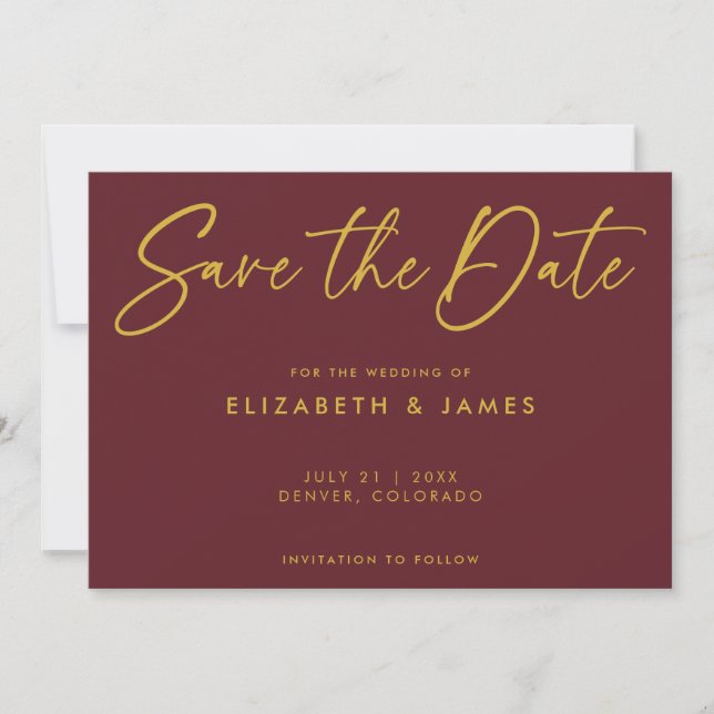 Invitation Mariage Maroon Moderne Enregistrer La Date Invitat (Devant)