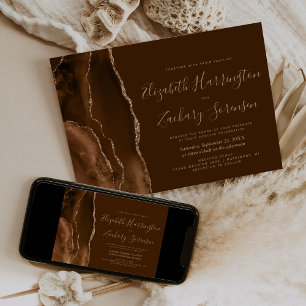 Invitation Mariage Marron Moka Agate Or