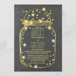 Invitation Mariage Mason Jar Confetti en or