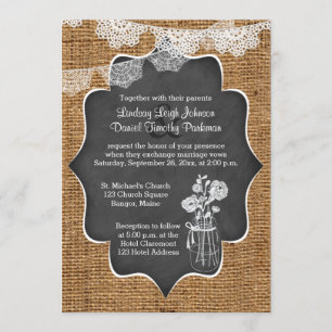 Invitation Mariage Mason Jar, dentelle, Burlap Tableau de b