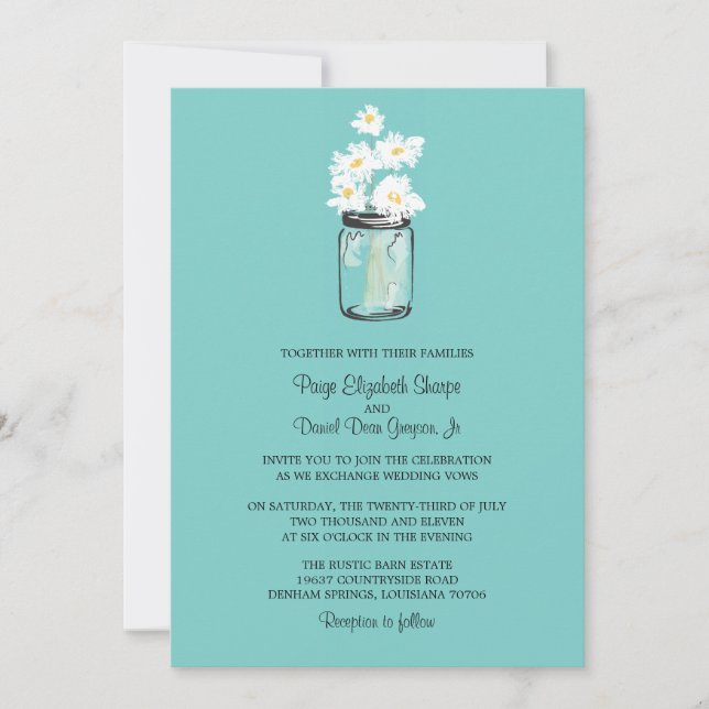 Invitation Mariage Mason Jar et White Daisy (Devant)