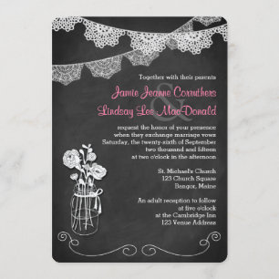 Invitation Mariage  Mason Jar, Lace Bunting  Tableau de bord 