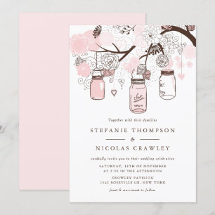 Invitation Mariage Mason Jars à pendaison rose rousse