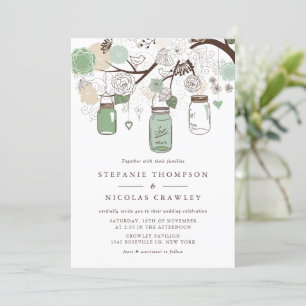 Invitation Mariage Mason Jars à pendaison verte